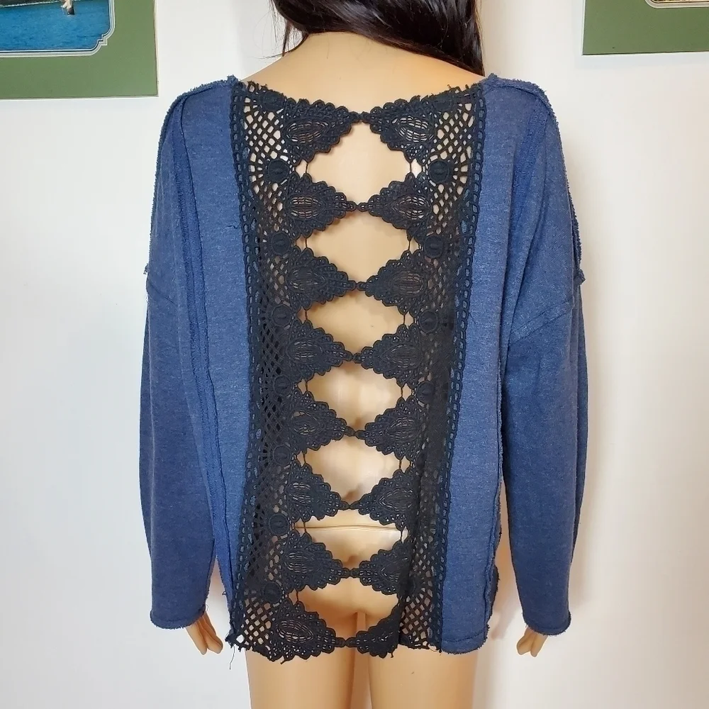 Free People Victorian Lace Crochet Long Sleeve Sweater